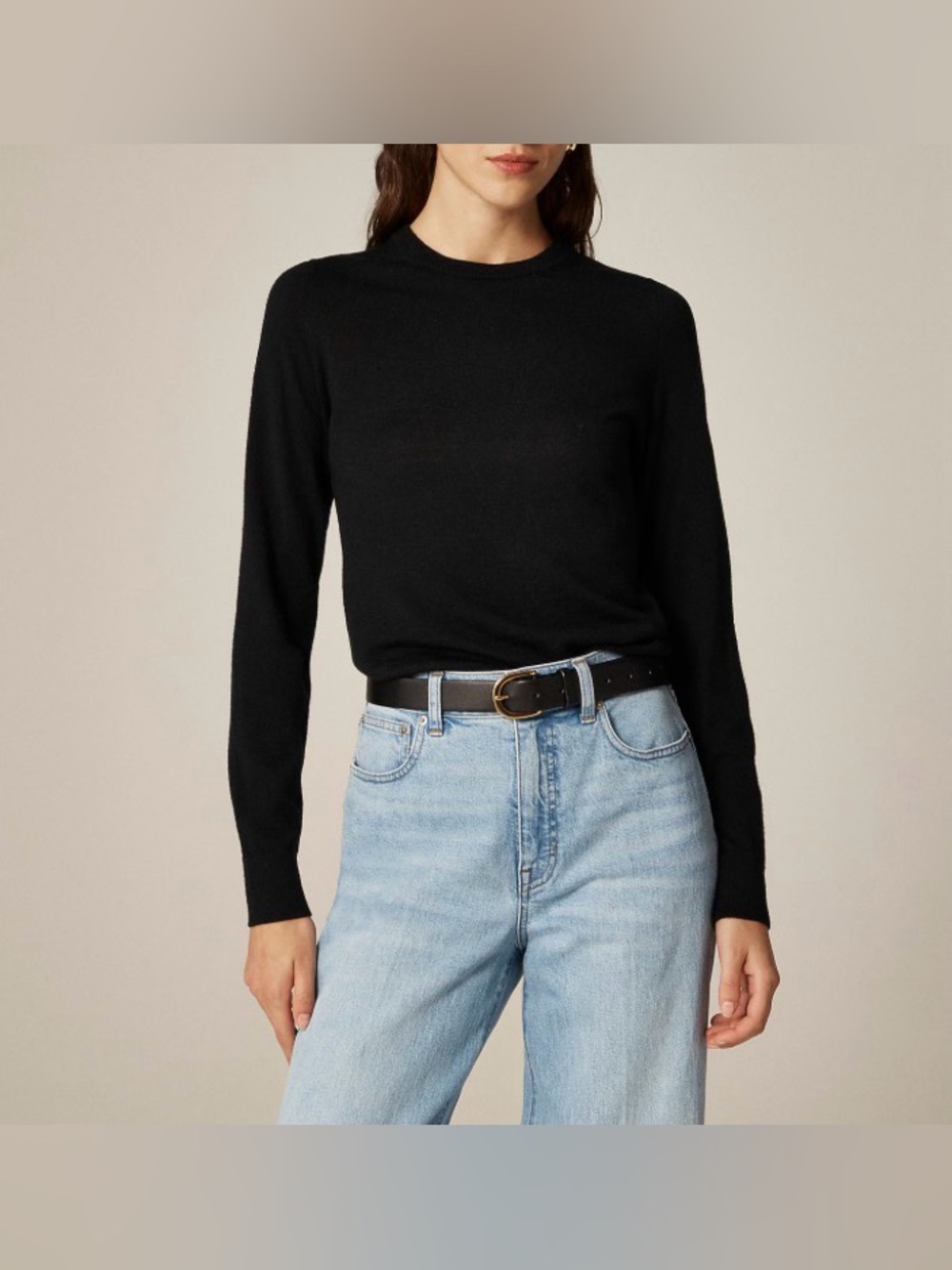 J.CrewClassic Black Long-Sleeve Carolyn fitted crewneck sweater.Merino.S.NWT.